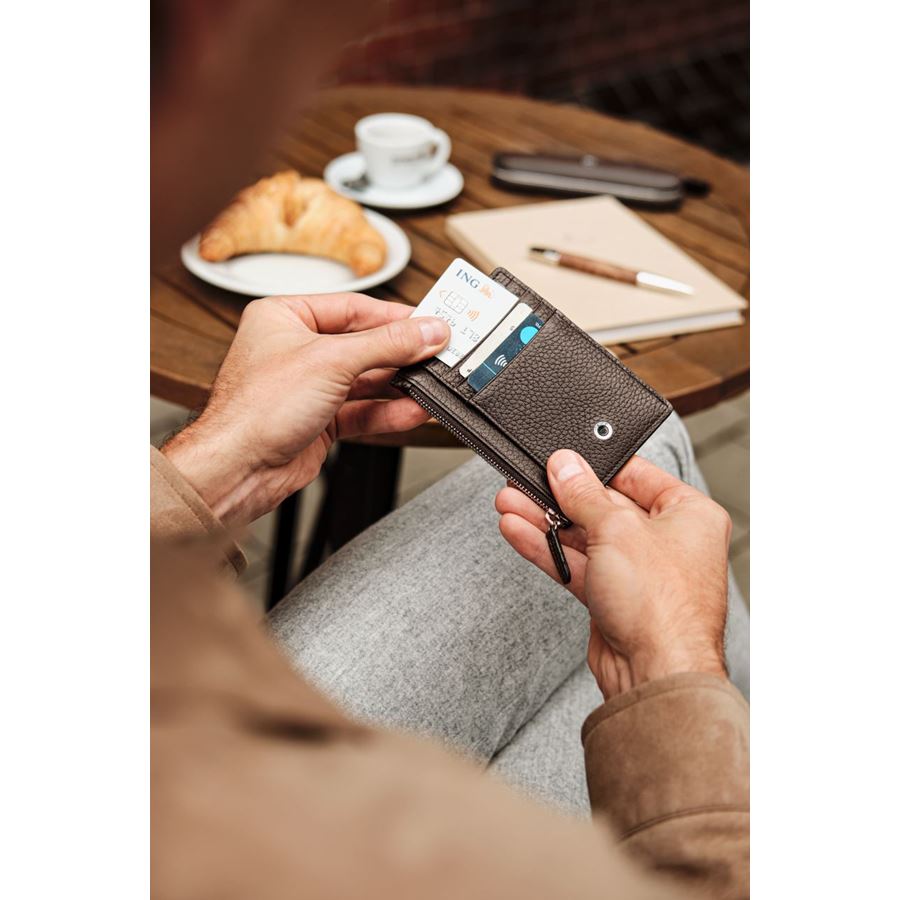 Graf-von-Faber-Castell - Porta carte di credito Cashmere con zip, Moka