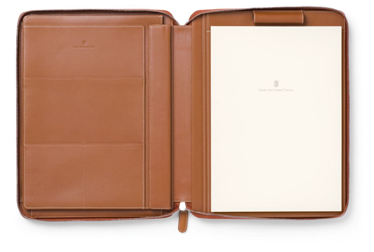 Graf-von-Faber-Castell - Portablocco e tablet con zip A4 Epsom, cognac